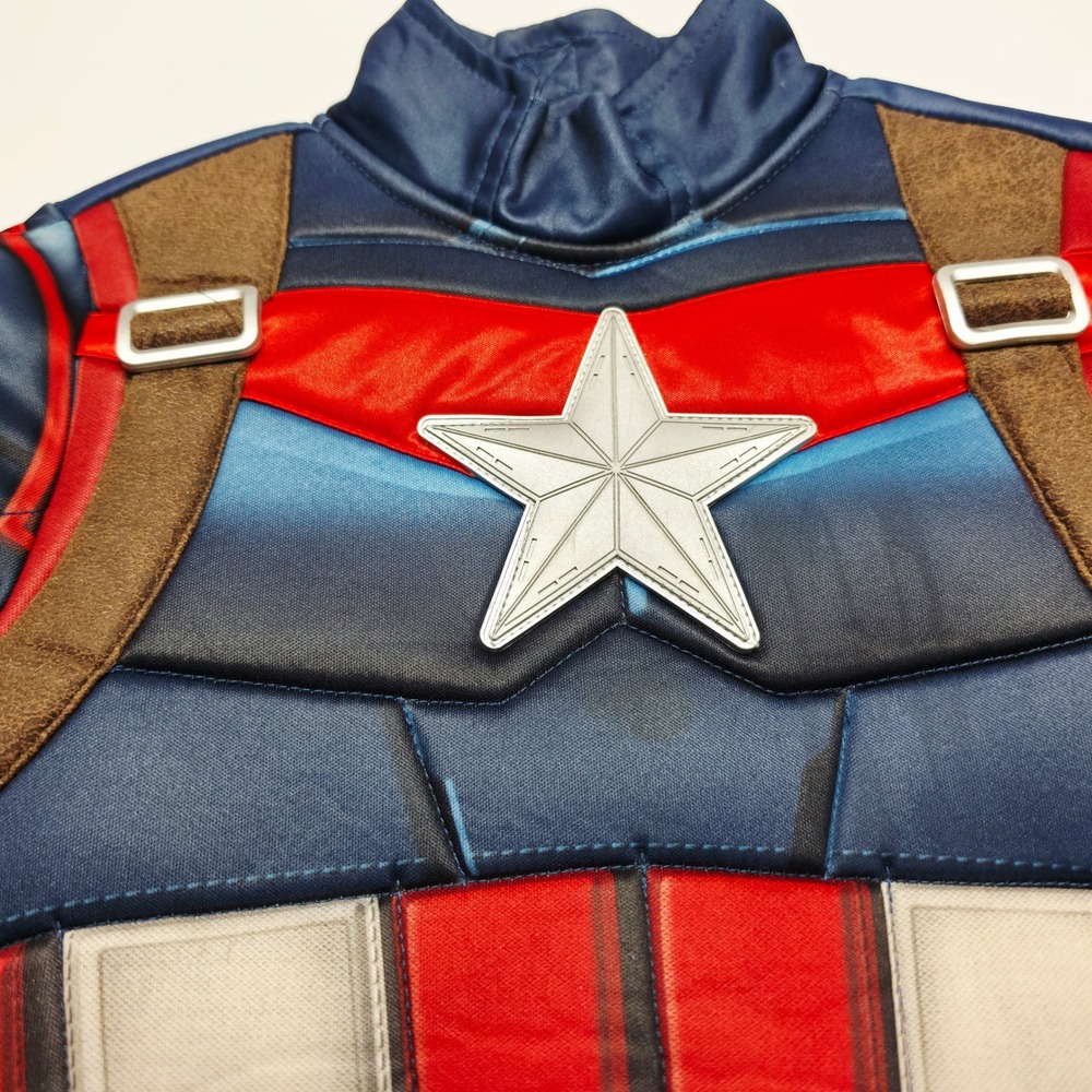 Disney Captain America Costume Kids 5/6 Blue Padded Sound Box Mask Marvel - Picture 10 of 16